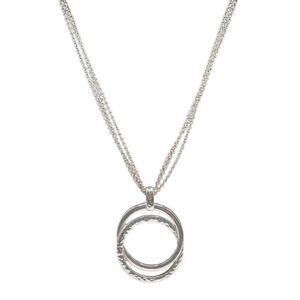Vintage KR Silvertone Double Chain Circle Pendant  19” Chain Length
